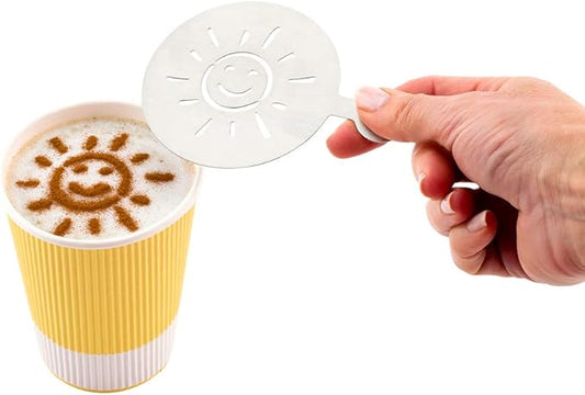 Restaurantware Coffee Art Stencil Pack of 1 Stainless Steel Smiley Sun Decorating Stencil for Latte Art, Reusable Tool With Built-In Handle, Dishwasher-Friendly Coffee Shop Accessory