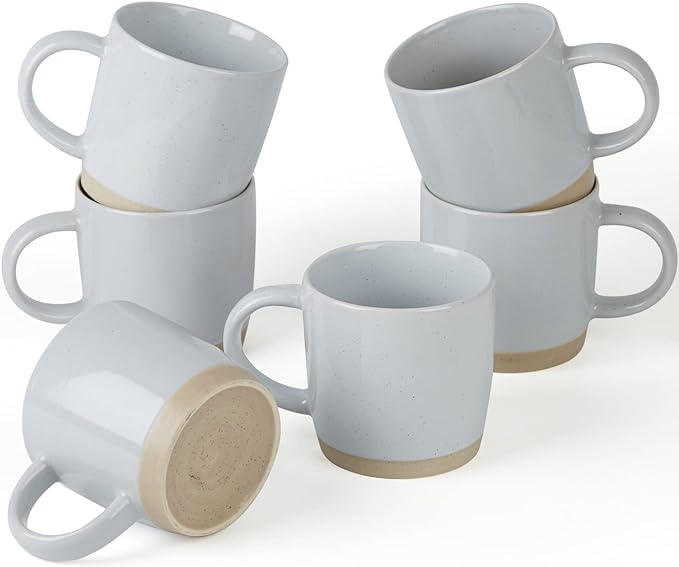 famiware Coffee Mugs for 6, 13 oz Mug Set, Dringking Cup with Handle for Coffee, Tea, Cocoa, Milk, Milkyway serise, Ligth Gray