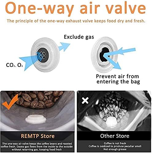 REMTAP Coffee Bags with Valve(50pcs,12 oz) white High Barrier Aluminumed Foil Flat Bottom Standing Coffee Beans Storage Bags,Reusable Heat Sealable Side Zipper Pouches for Home or Store