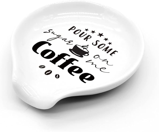 Funny Coffee Quote Ceramic Coffee Spoon Holder-Coffee Spoon Rest -Coffee Station Decor Coffee Bar Accessories-Coffee Lovers Gift for Women and Men (Pour Some Sugar On Me)