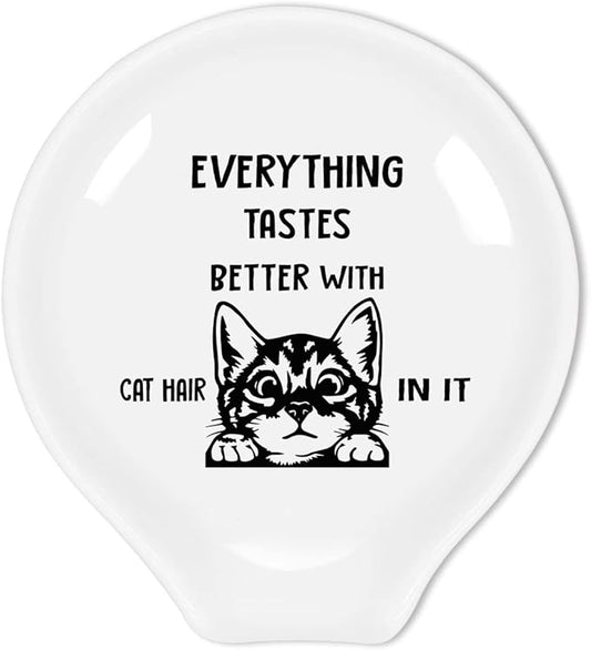 Funny Cat Spoon Rest-Cute Coffee Spoon Holder-Cafe Station Bar Accessories-Cat Hair In It Sign