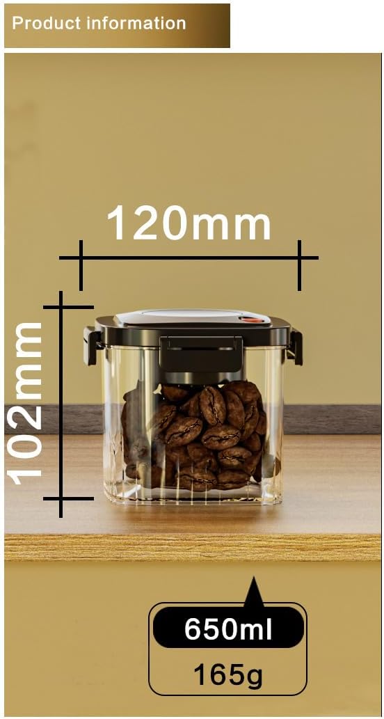 Airtight Coffee Canister Press Type Vacuum Sealing Food Storage Container Great for Beans, Grounds, Sugar, Tea, Cereal - Black