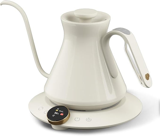 Cocinare Master Collection Dali White Gooseneck Electric Kettle, ±0.5℉ Precise Temperature Control for Pour-Over Coffee & Tea, Quick Heating 1500W, Stainless Steel Interior, 0.9L