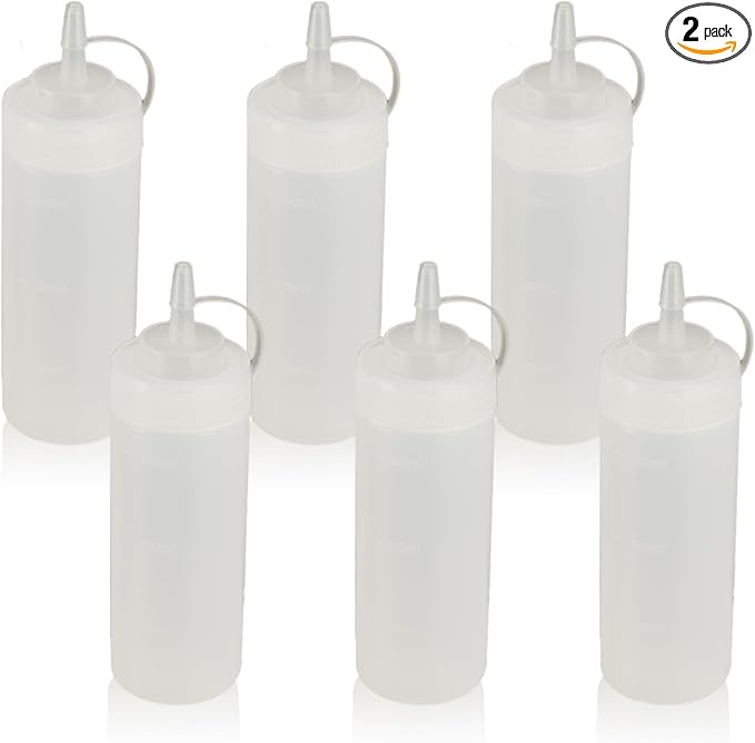 Squeeze Bottles for Sauces,Leak-Proof Condiment Dispenser, BPA-Free Kitchen Restaurant Squeeze Bottle Set with Wide Mouth for Ketchup, Mustard,Syrup,Dressings (White, 6Pack-12oz(300ml))