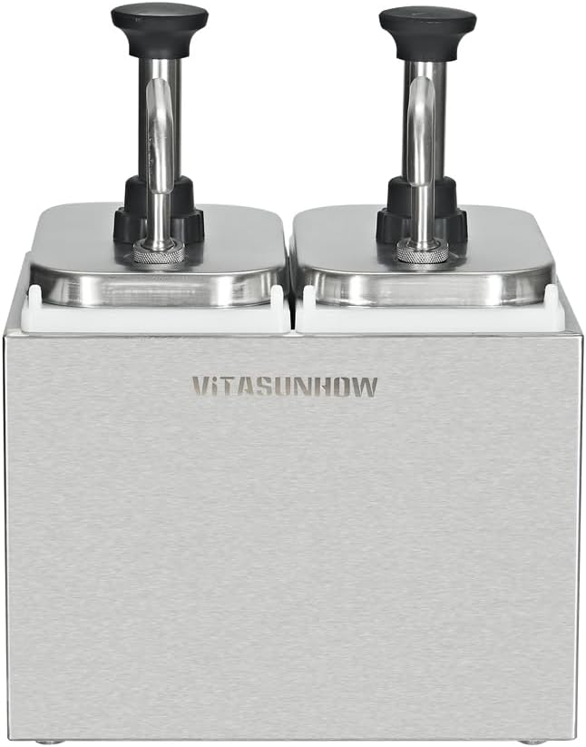 VITASUNHOW Sauce Pump Dispenser Stainless Steel Dispenser - Large Capacity Condiment Pump Dispenser Quantitative Pressure Head for Variety of Sauces (2002S)