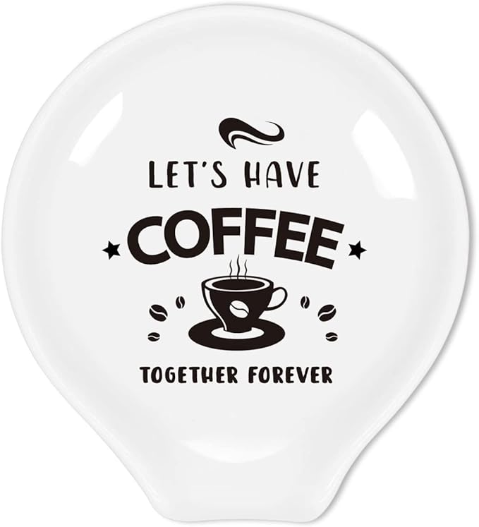 Funny Coffee Spoon Holder-Ceramic Cafe Spoon Rest-Cafe Shop Bar Accessories-Let’s Have Coffee Together Forever Sign