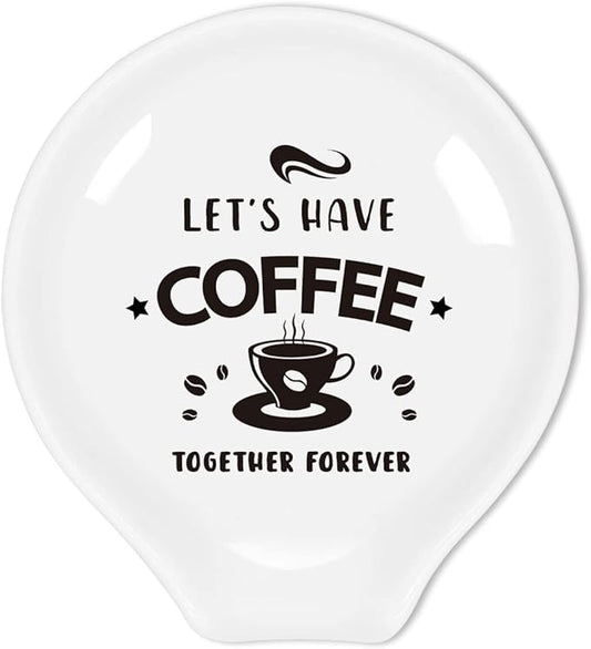 Funny Coffee Spoon Holder-Ceramic Cafe Spoon Rest-Cafe Shop Bar Accessories-Let’s Have Coffee Together Forever Sign
