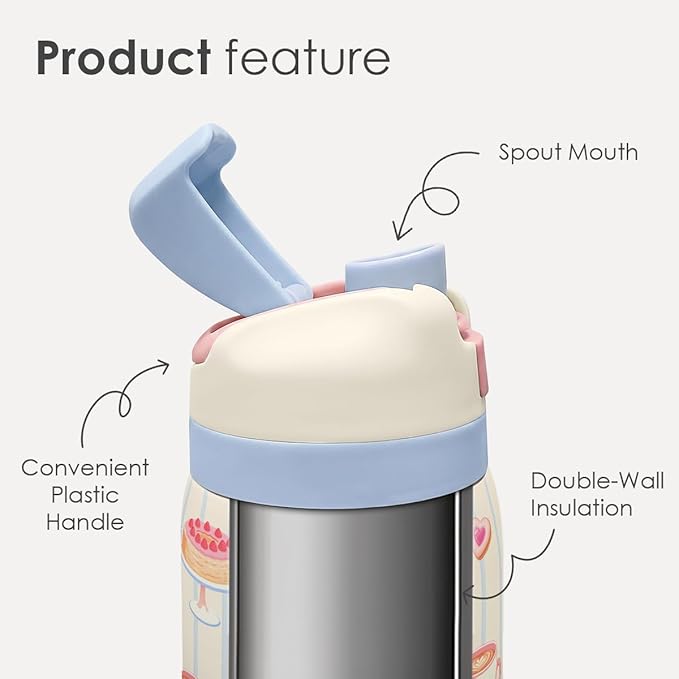 Desserts Stainless Steel Water Bottle, Vacuum Insulated, Push-Button Lid, 32 oz, Gifts for Women Girls Friends Teens Birthday Christmas