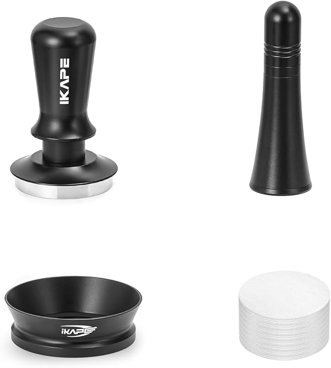 IKAPE 51MM Espresso Tamper Kit 4 in 1, Coffee Tamper, WDT Tool, Paper Filters (200pc), Dosing Funnel