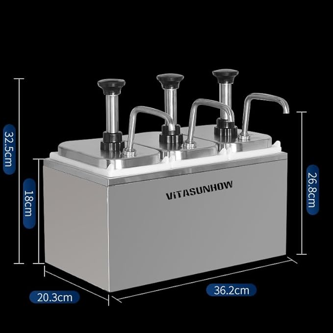 VITASUNHOW Sauce Pump Dispenser Stainless Steel Dispenser - Large Capacity Condiment Pump Dispenser Quantitative Pressure Head for Variety of Sauces (3002S)