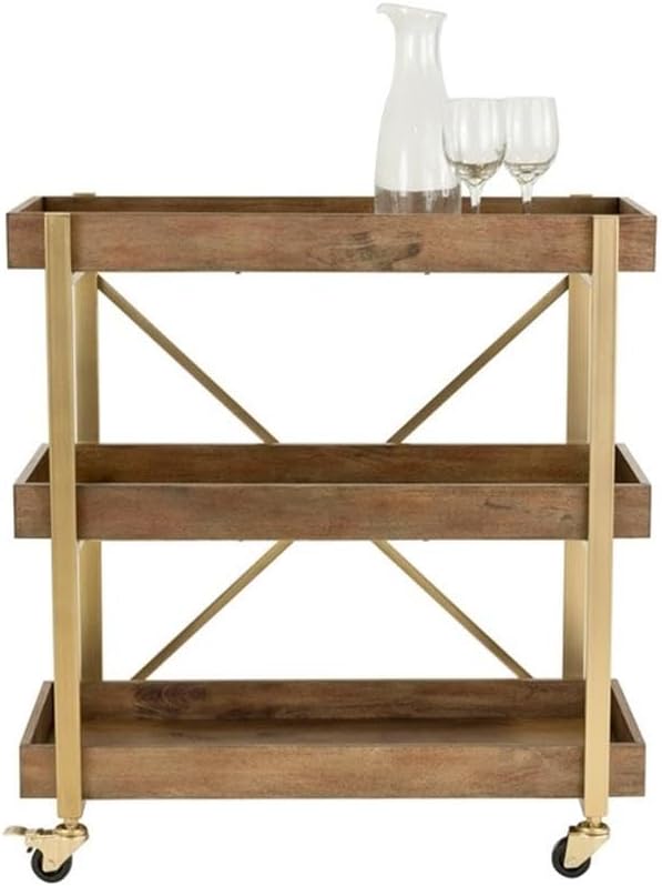 Pemberly Row Modern/Contemporary Riley Wooden Kitchen Bar Cart Gold