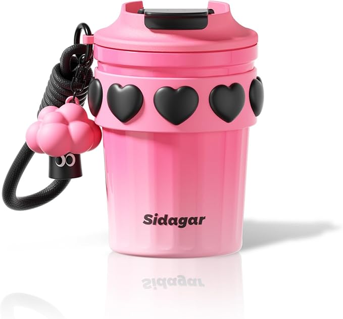 12 oz Travel Coffee Mug Spill Proof Leak Proof, Stainless Steel Thermal Coffee Cup with Lid, Resuable Cup for Hot and Cold, Portable Tumbler for Women, Pink
