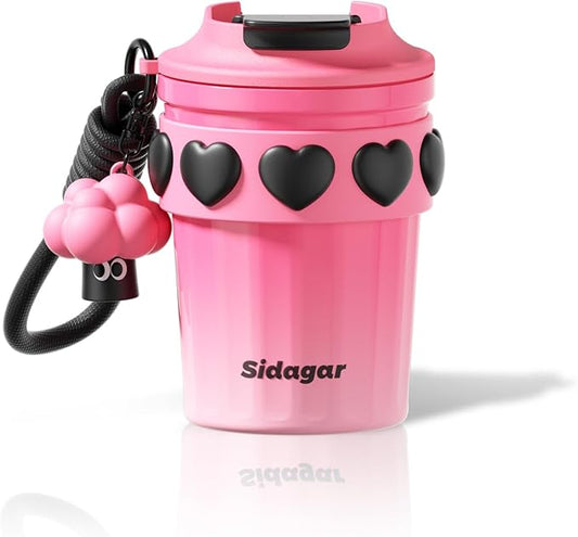 12 oz Travel Coffee Mug Spill Proof Leak Proof, Stainless Steel Thermal Coffee Cup with Lid, Resuable Cup for Hot and Cold, Portable Tumbler for Women, Pink