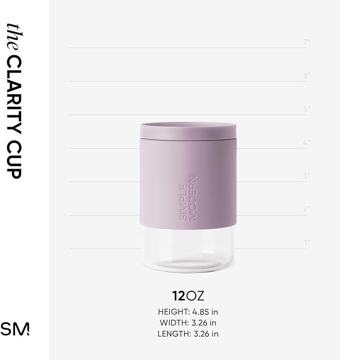 Simple Modern Clarity Cup | Glass Coffee Tumbler with 360° Lid and Silicone Sleeve | Iced Cold Brew and Tea Travel Mug | 12oz, Lavender Mist