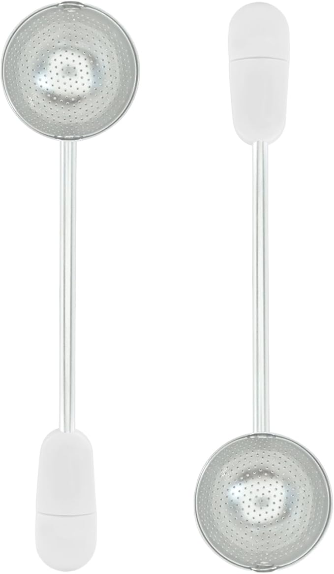 2Pcs Long Handle Tea Ball Stainless Steel White Metal Tea Ball Infuser for Loose Tea, Loose Leaf Tea Steeper for Cup, Natural Tea & Coffee