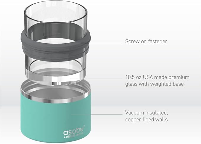 asobu Whiskey Glass with Insulated Stainless Steel Sleeve, 10.5 ounces (Mint Green)