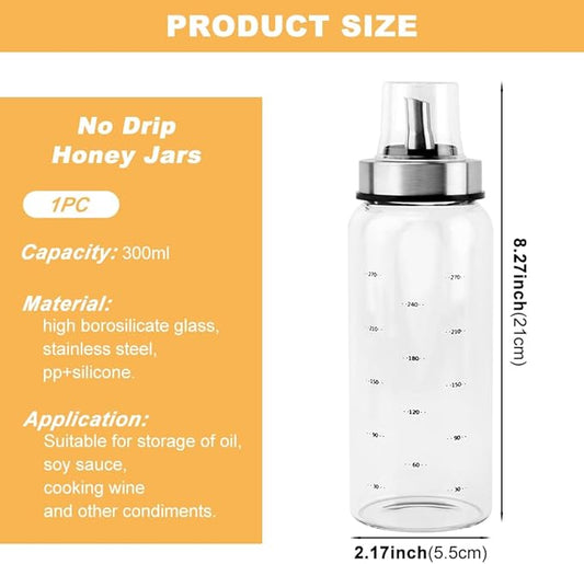 Loyanger Honey Dispenser No Drip, 10 OZ Honey Jar Maple Syrup Dispenser, Glass Honey' Dispenser Pot for Coffee or Tea, Honey' Container(COLOR:1pcs)