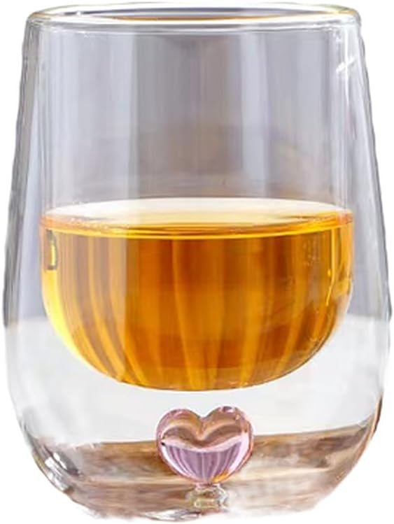 8.5oz Cute Love Mug,Couple cups, Double Wall Glass Coffee Glass Cup, Suitable for Valentine's Day, Mother's Day, Birthday Gifts for Girls (Red Love)