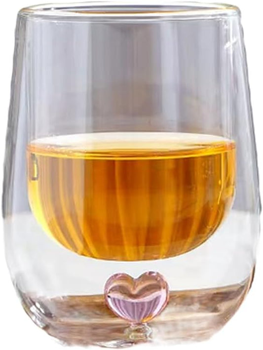 8.5oz Cute Love Mug,Couple cups, Double Wall Glass Coffee Glass Cup, Suitable for Valentine's Day, Mother's Day, Birthday Gifts for Girls (Red Love)