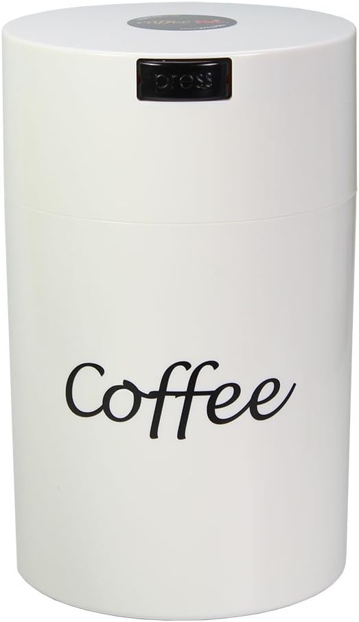 Coffeevac 1LB – Patented Airtight Container | Multi-use Vacuum Container Works as Smell Proof Containers for Ground Coffee and Coffee Bean Containers. White with Logo