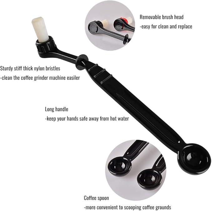 Espresso Machine Cleaning Brush Kit - CAFEMASY 2 Pieces Coffee Cleaning Brush with Spoon and 2 Pieces Detachable Brush Head for Coffee Grinder and Espresso Cleaning