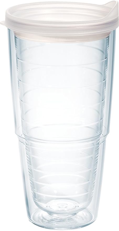 Tervis Clear & Colorful Lidded Made in USA Double Walled Insulated Tumbler Travel Cup Keeps Drinks Cold & Hot, 24oz, Clear Lid, 1 Count (Pack of 1)