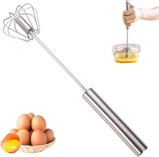 Stainless Steel Egg Whisk, 2025 New Semi-Automatic Whisk Hand Push Rotary Whisk Blender for Baking Cooking, Kitchen Hand Mixer Stirrer Tool for Beating Eggs, Butter, Milk (Sliver, 12in)