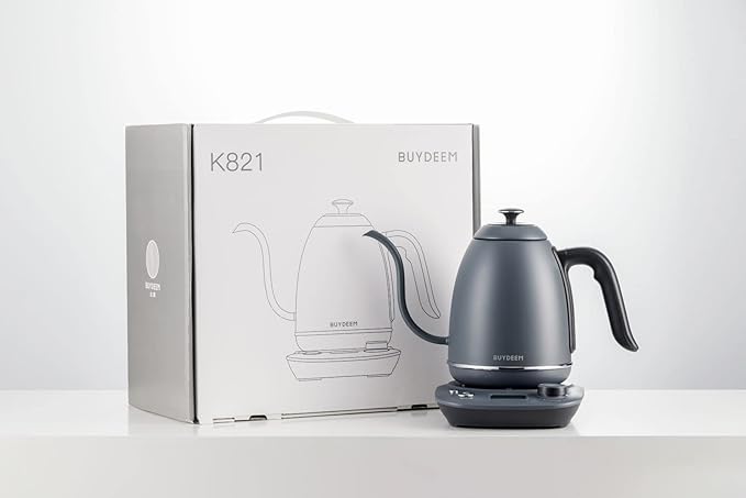 BUYDEEM K821 Electric Gooseneck Kettle with Variable Temperature Control, Pour Over Coffee Tea Kettle, Durable 18/8 Stainless Steel, Auto Keep Warm & Built in Brewing Timer, 0.8L