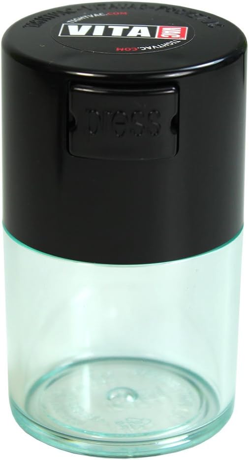Vitavac - 5g to 20 grams Vacuum Sealed Container - Black Cap & Clear Body