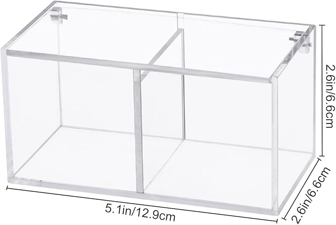 Yeeco Clear Acrylic Capsule Holder with Lid 2 Section Plastic Drawer Box Organizer 5.1”×2.6”×2.6”2 Compartments Desk Cube Containers for Jewelry，Candy，Coffee，Make Up Accessories