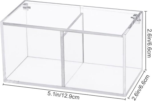 Yeeco Clear Acrylic Capsule Holder with Lid 2 Section Plastic Drawer Box Organizer 5.1”×2.6”×2.6”2 Compartments Desk Cube Containers for Jewelry，Candy，Coffee，Make Up Accessories