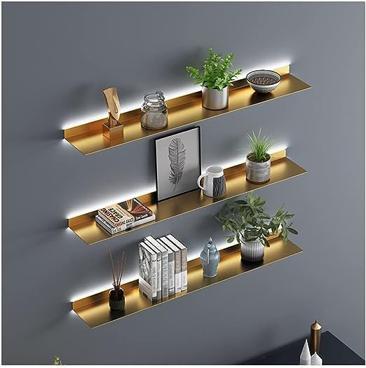 LED Floating Wall Shelves, Metal Wall Storage Shelves, Steel Plate Display Shelf for Home, Office, and Commercial Use, 100x20x6CM - Modern Decorative Storage Solution