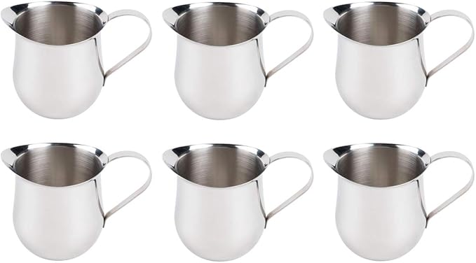 Betolla (6 Pack) 3 oz Stainless Steel Bell Creamer – Bell-Shaped Mini Pitchers for Serving Cream, Milk, Syrups & More
