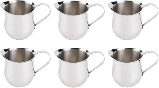 Betolla (6 Pack) 3 oz Stainless Steel Bell Creamer – Bell-Shaped Mini Pitchers for Serving Cream, Milk, Syrups & More