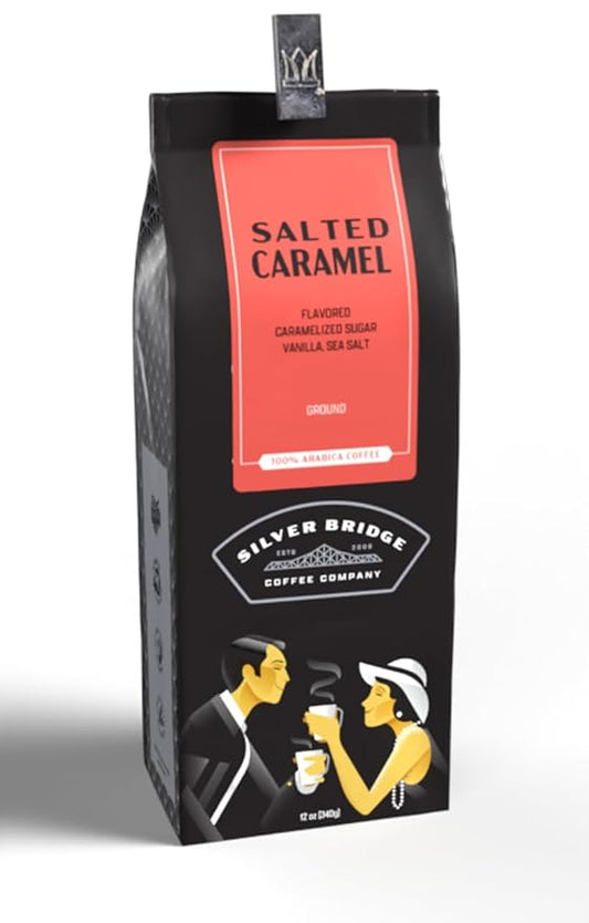 Silver Bridge Coffee Company Salted Caramel | 12oz Ground Coffee | Sweet Caramel With Sea Salt Flavoring | Specialty Flavored Coffee