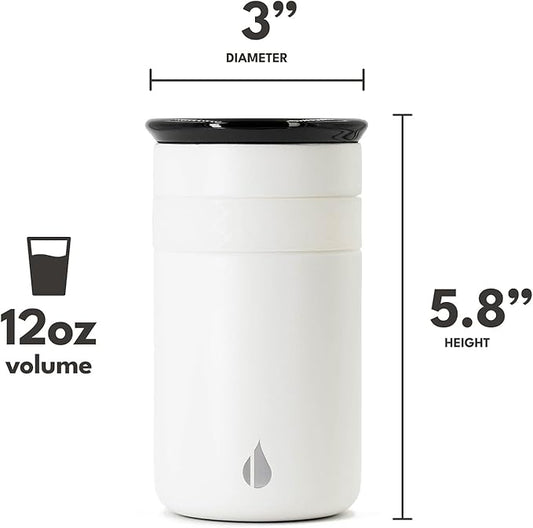 Elemental Artisan Insulated Tumbler, Triple Wall Coffee Travel Mug, Reusable Stainless Steel Coffee Tumbler with Ceramic Lid, Thermal Coffee Cups for Hot (6 Hrs) & Cold (18 Hrs), 12oz - Matte White