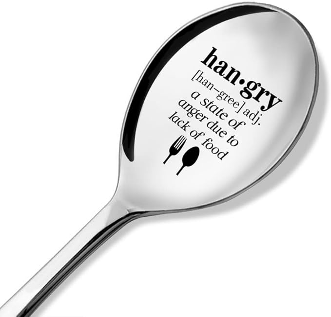 Hangry Definition Funny Quote Engraved Spoon with Gift Box, Hangry Gag Gifts for Men Women Dad Mom Sister Friend, Ice Cream Breakfast Cereals Spoon for Dad Mom Family Friends Sister BFF