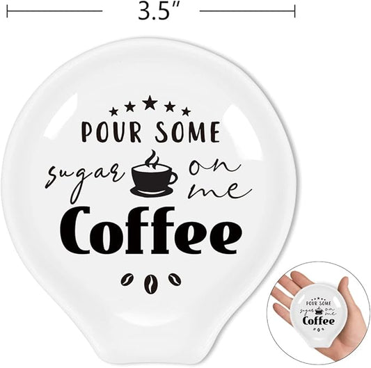 Funny Coffee Quote Ceramic Coffee Spoon Holder-Coffee Spoon Rest -Coffee Station Decor Coffee Bar Accessories-Coffee Lovers Gift for Women and Men (Pour Some Sugar On Me)
