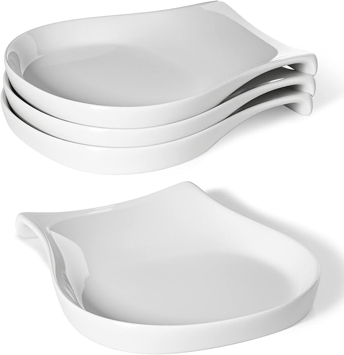 HOMBENE Porcelain Spoon Rest for Kitchen Counter Ceramic Small, 4.5 Inches Ladle Rest, Spoon Holder for Stove Top, Spatula Accessories for Countertop, Set of 4, White