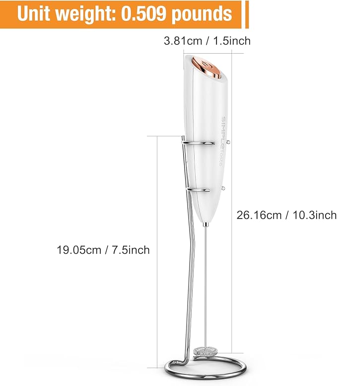 SIMPLETASTE Milk Frother Handheld Battery Operated Electric Foam Maker, Drink Mixer with Stainless Steel Whisk and Stand for Cappuccino, Bulletproof Coffee, Latte