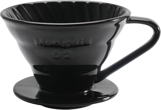 Mongdio Ceramic Pour Over Coffee Dripper, Reusable Porcelain Portable Pour Over Coffee Maker, Slow Brewing Accessories with 1 Holes for Home - Size 02 Black