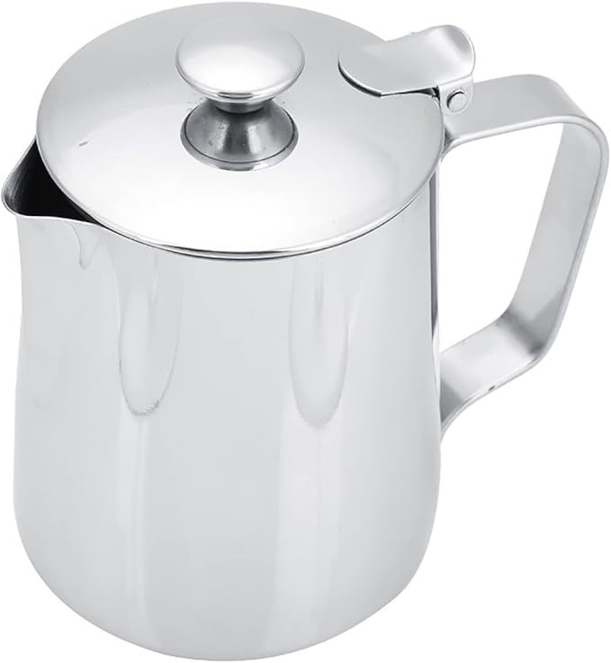 Espresso Steaming Pitcher, Stainless Steel Frothing Pitcher Milk Frothing Pitcher Jug with Lid Latte Coffee Art Tool (350ml)