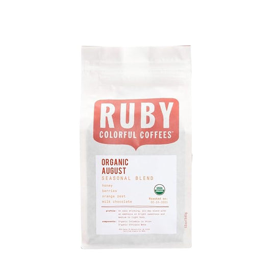 Organic August Blend - Roasted by Ruby Coffee Roasters - Whole Bean Coffee - 5 Pound Bag