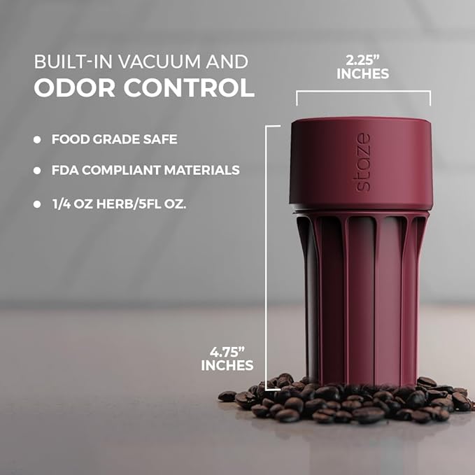 Staze Air Tight Smell Proof Container (148ml) – Vacuum Seal Stash Jar with UV Protection, Waterproof Food Storage Canister, Portable Small Smell Proof Jar for Coffee, Herb, Spice & Gummies - (BRICK)