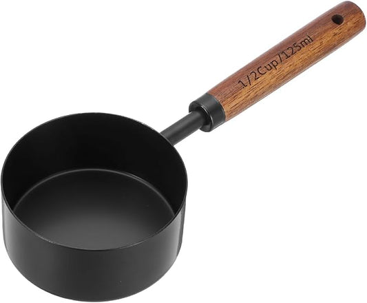 uxcell Measuring Spoon, 125ml Stainless Steel Coffee Scoop Spoon with with Wood Handle for Ground Coffee Tea Sugar Cooking Baking, Black