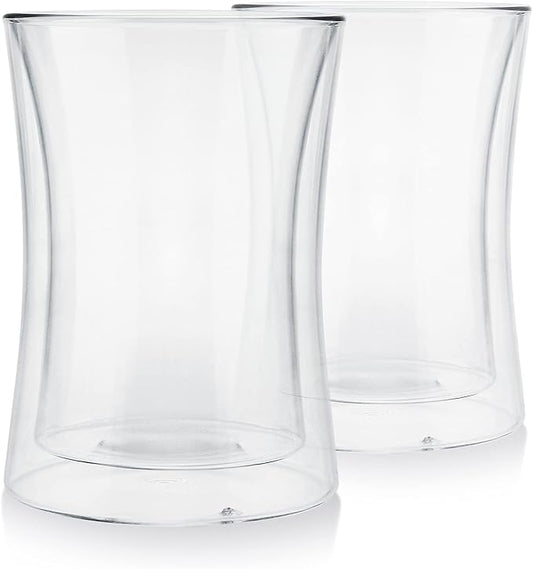 Teabloom Modern Insulated Tasting Glass Cups - Set of 2 Double Walled Glasses (10 oz / 300 ml) - Milano Collection