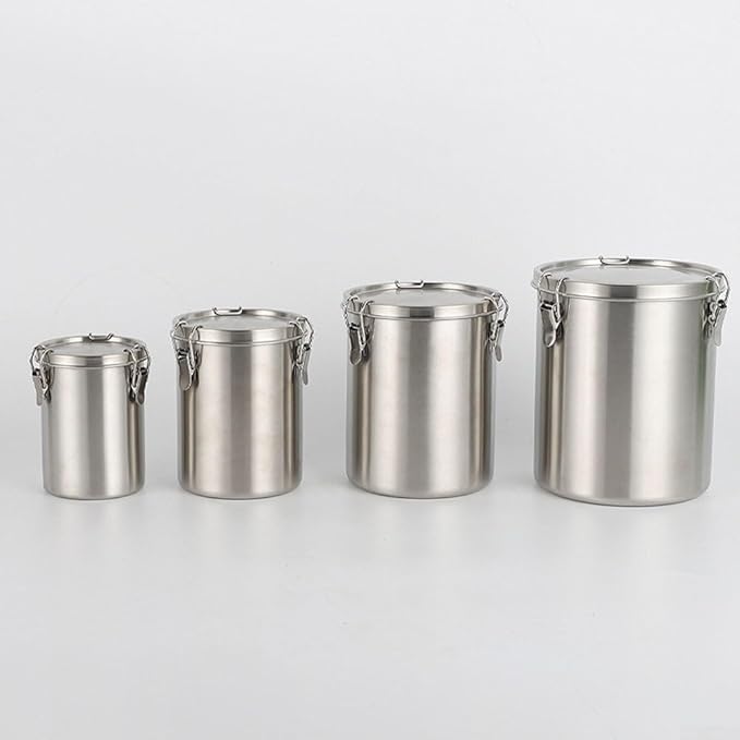 Stainless Steel Airtight Canister, Food Storage Canisters With Airtight Lid Locking Clamp, Stainless Steel Vacuum Sealed Grain Barrels For Coffee Bean Storage(1000ml/ A)