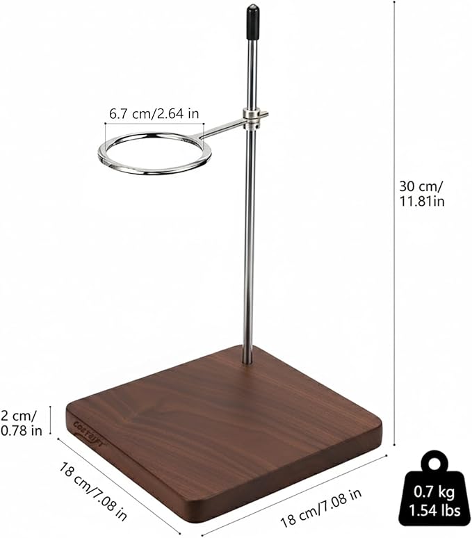 COZYGIFT Pour Over Coffee Maker Stand with American Black Walnut Base, Stainless Steel Adjustable Dripper Holder, Wooden Brewing Station, Cone Brewer Rack, Barista Accessories & Kitchen Coffee Décor