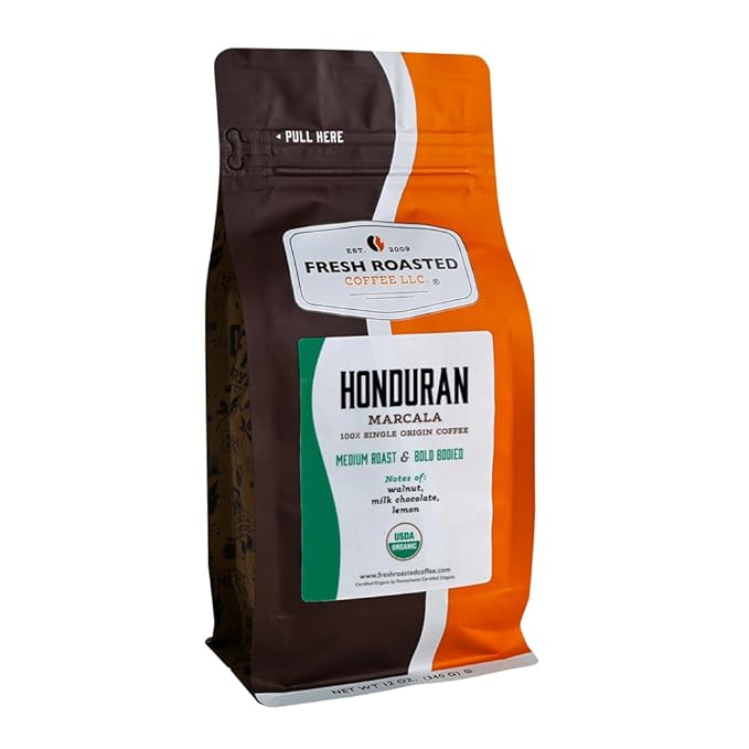 Fresh Roasted Coffee, Organic Honduran Marcala | USDA Organic, 100% Single Origin, Kosher | Medium Roast 12 oz Whole Bean