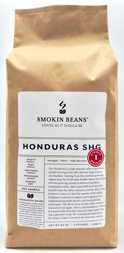 5-Pound Honduras, Unroasted Green Arabica Coffee Beans, Fresh Current Crop Specialty Grade, Roast the Beans Yourself at Home on Your Roasting Equipment Prior to Using for Brewing Coffee